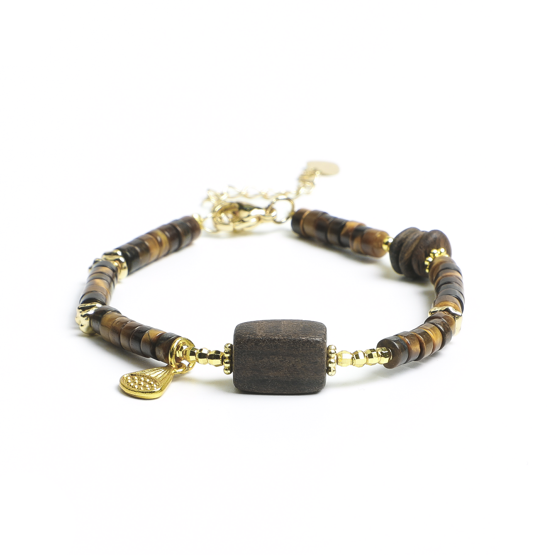 Tiger Eye Wood Bead Statement Bracelet