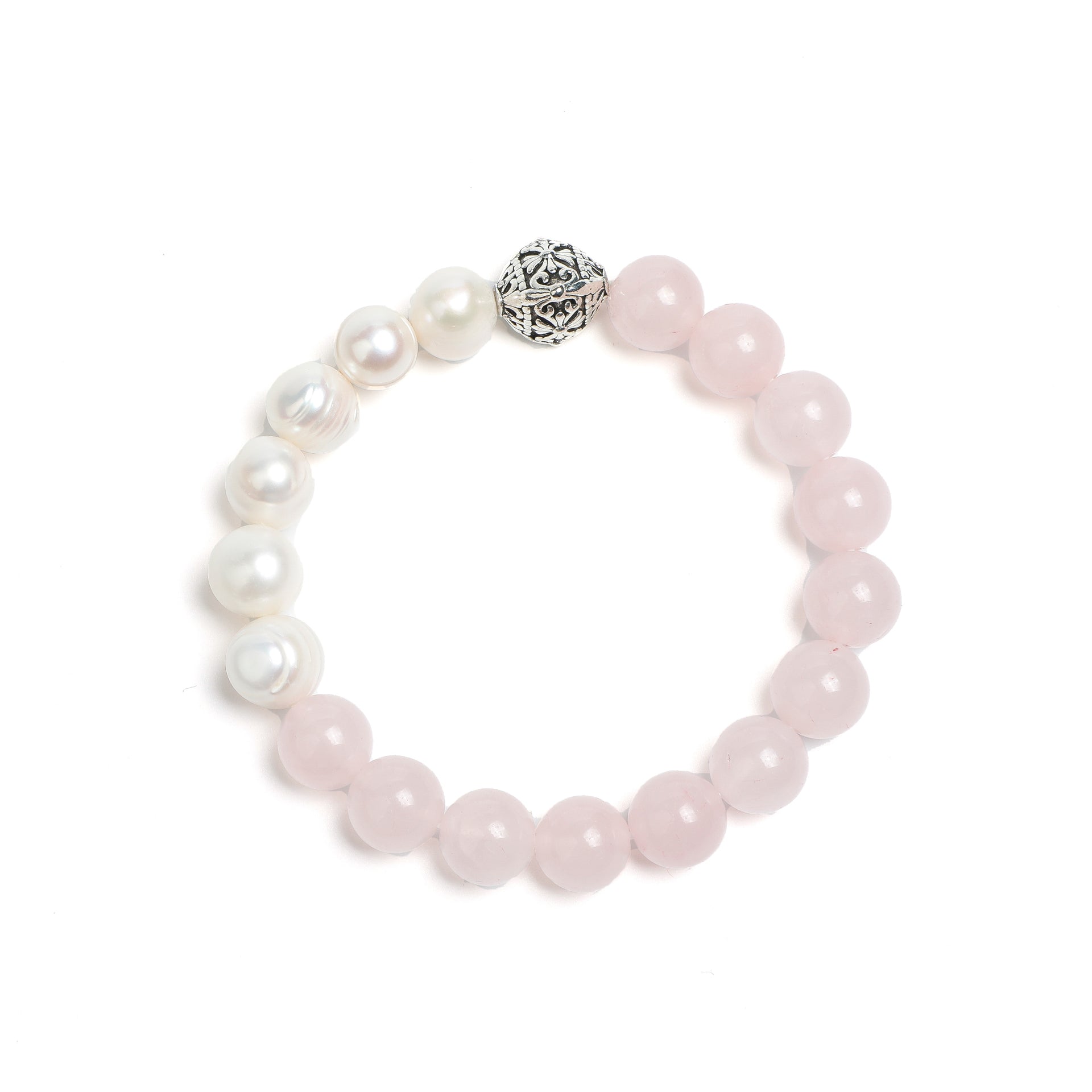 Luminous Revival Collection 

Light-Woven Circle: Rose Quartz & Pearl Carved Bracelet