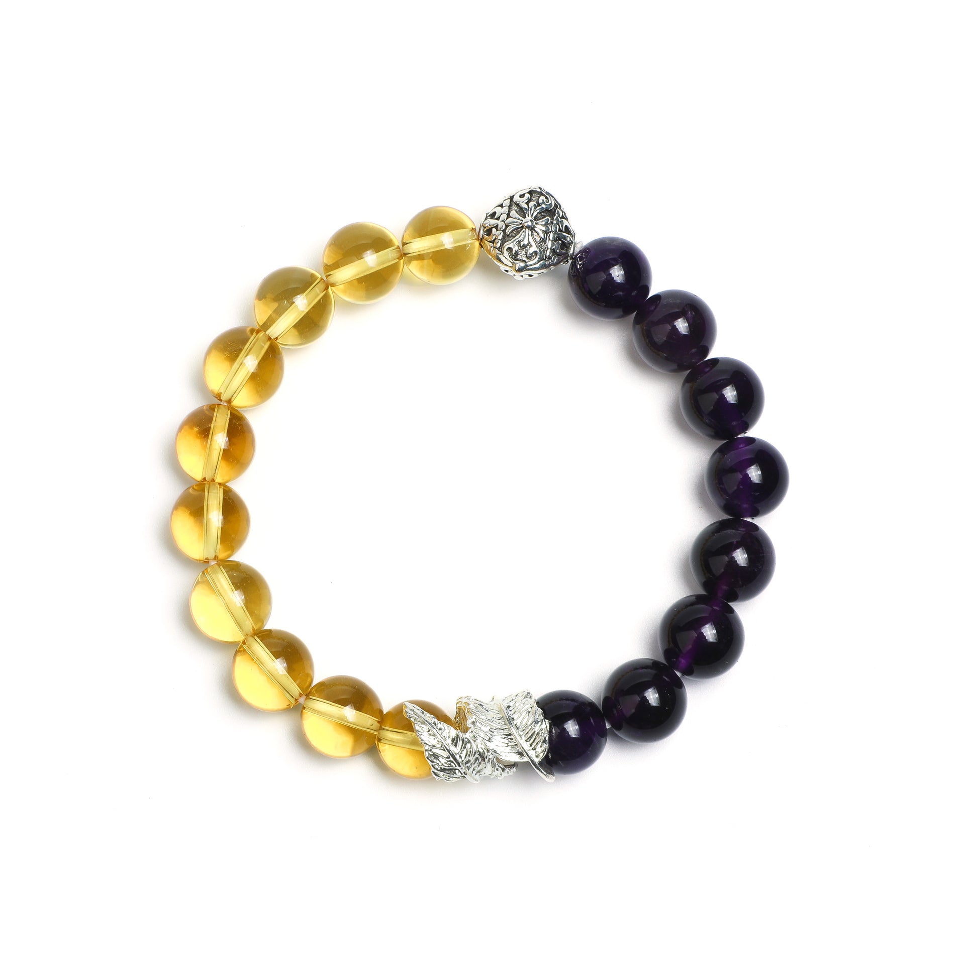 Luminous Revival Collection      Twin Florals·Citrine & Amethyst Leaf Bracelet