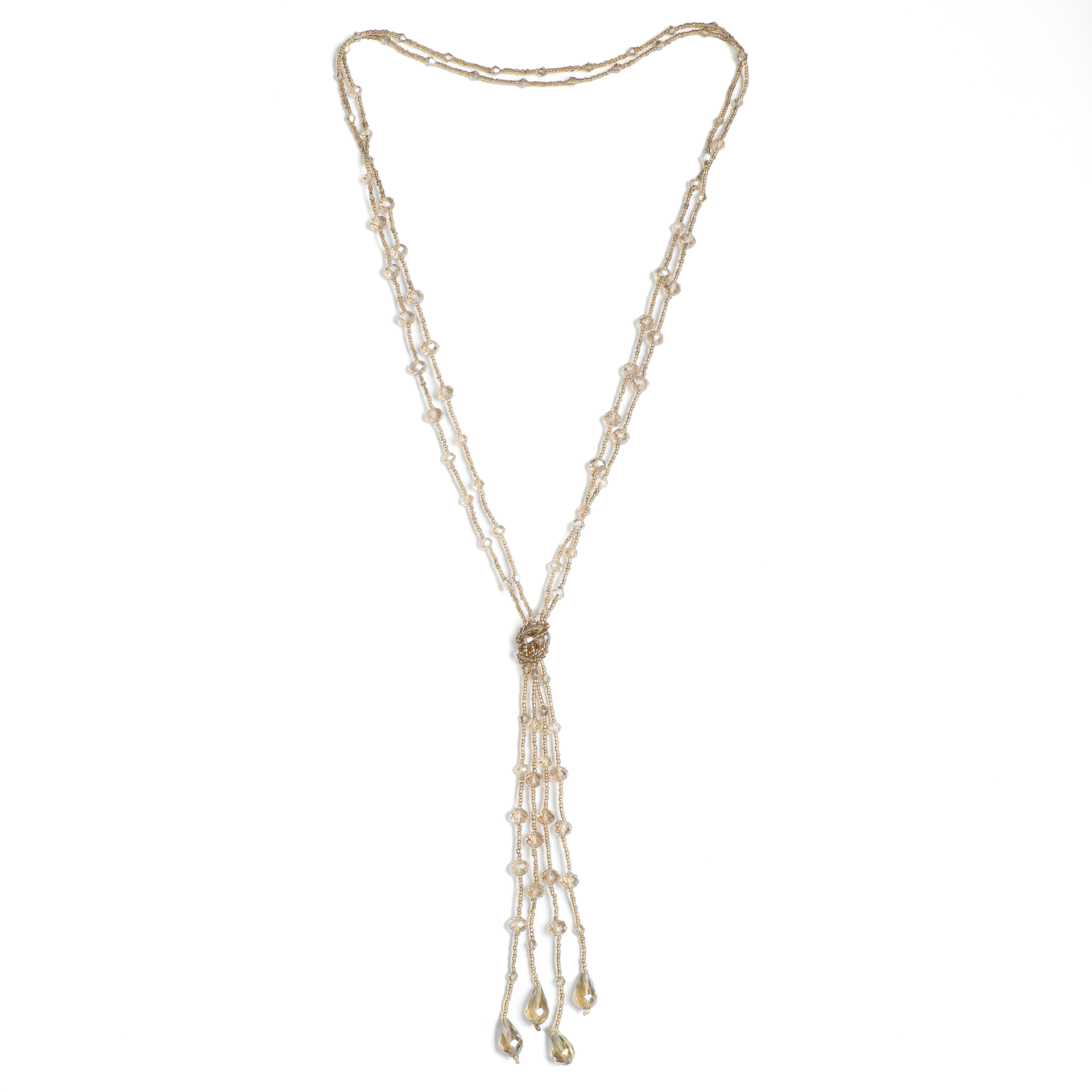 Light Gold Crystal Tassel Necklace
