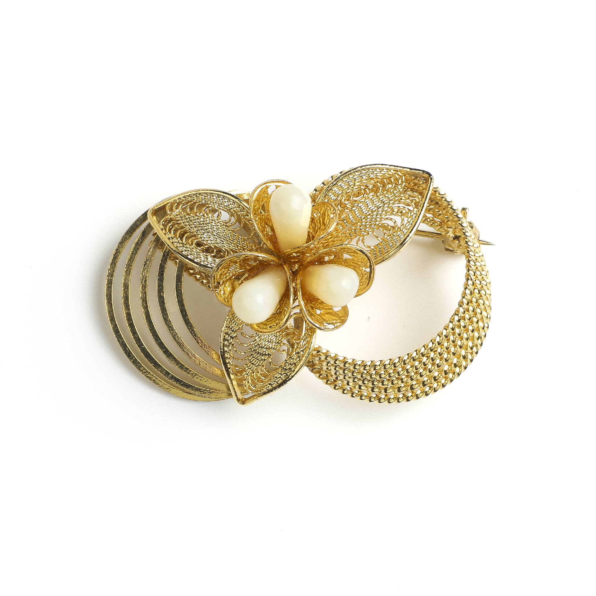 Japanese Showa Era Golden Seashell Brooch