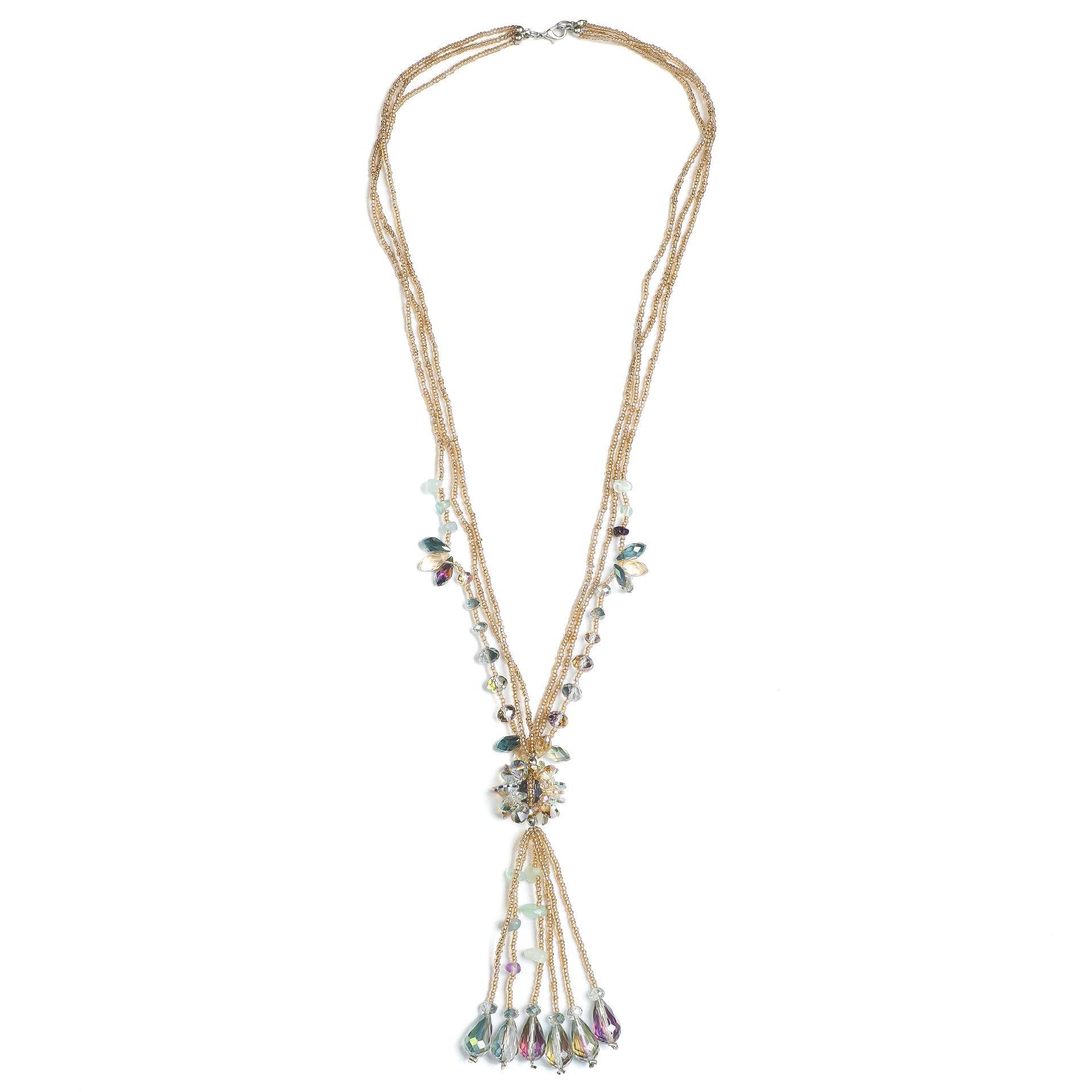 Multi-Color Crystal Flower Knot Tassel Necklace