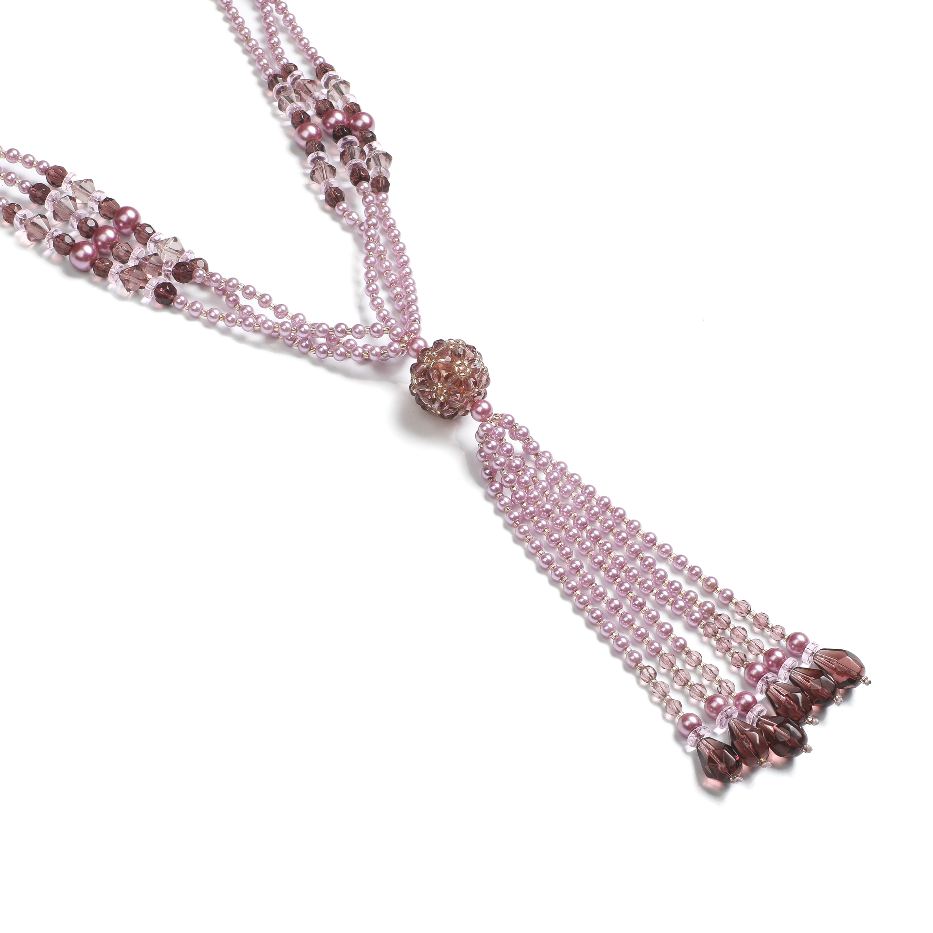 Pink and Purple Amethyst Beaded Bow Fringe Necklace