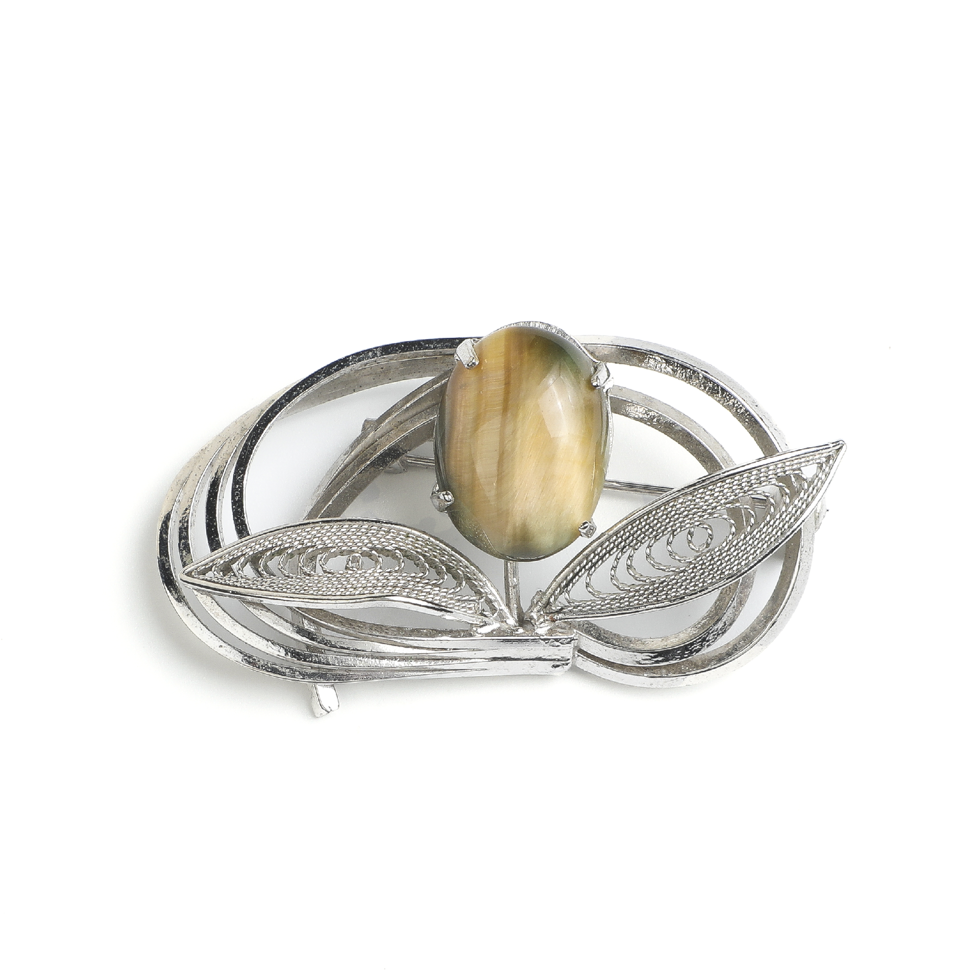 Japanese Tiger Eye Leaf Brooch