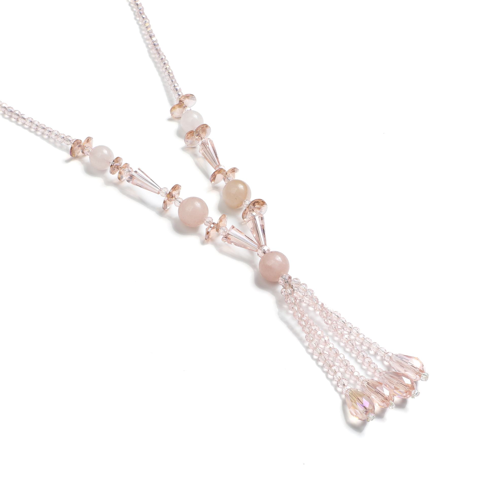 1980s Japanese Pink Crystal Fringe Long Necklace