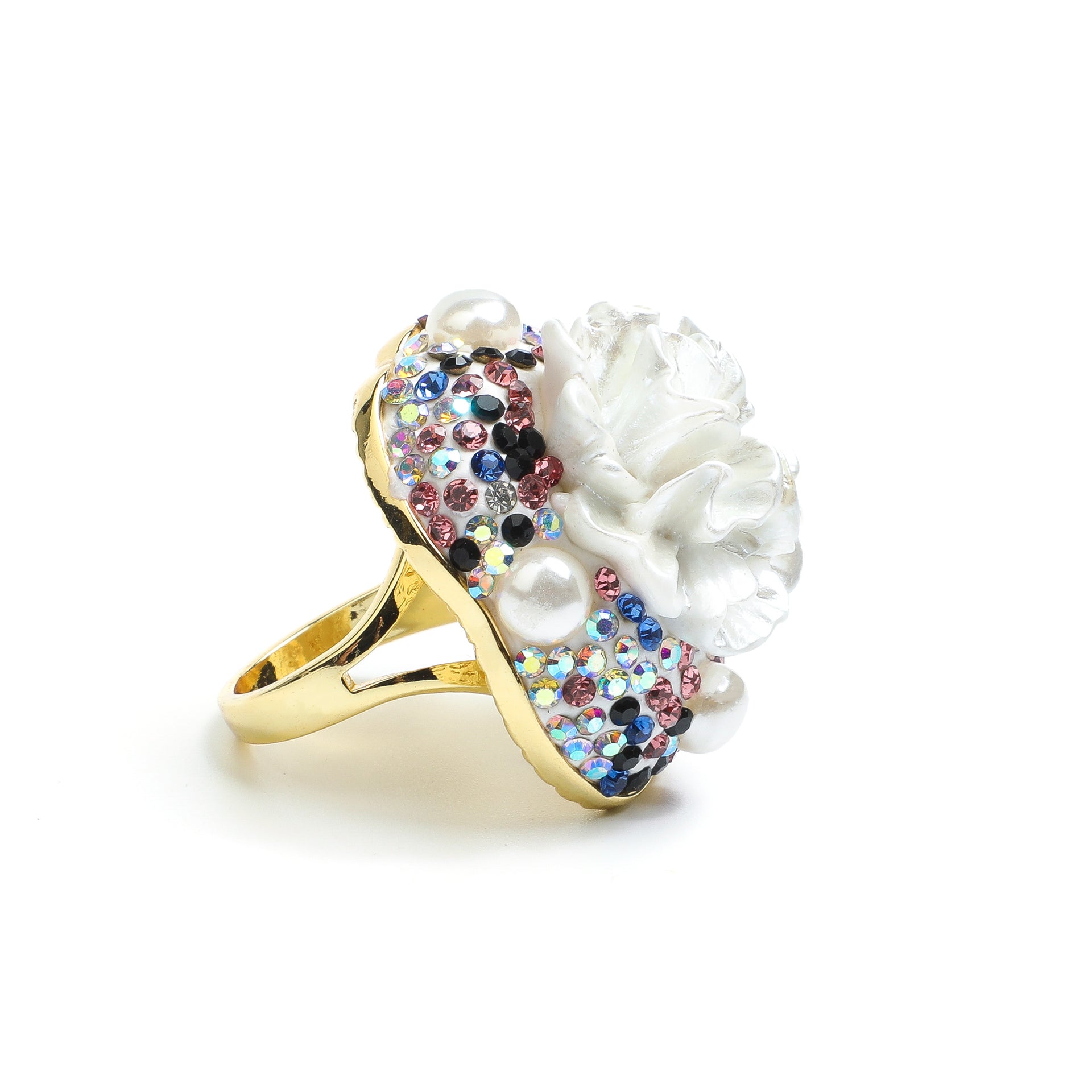 Floral Romance · 3D White Flower Pearl Ring
AL-RG-045