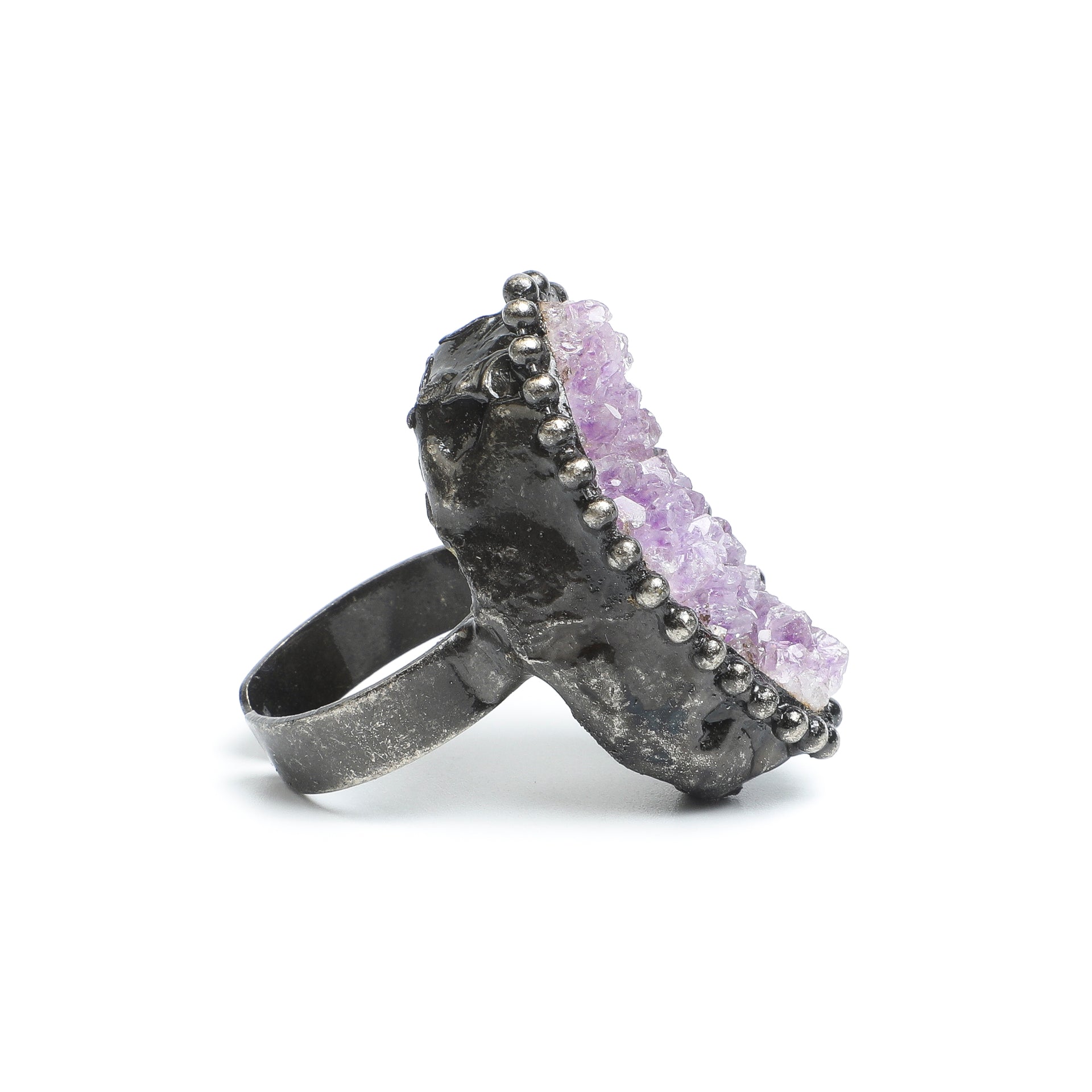 Amethyst Drusy Wanderer Ring