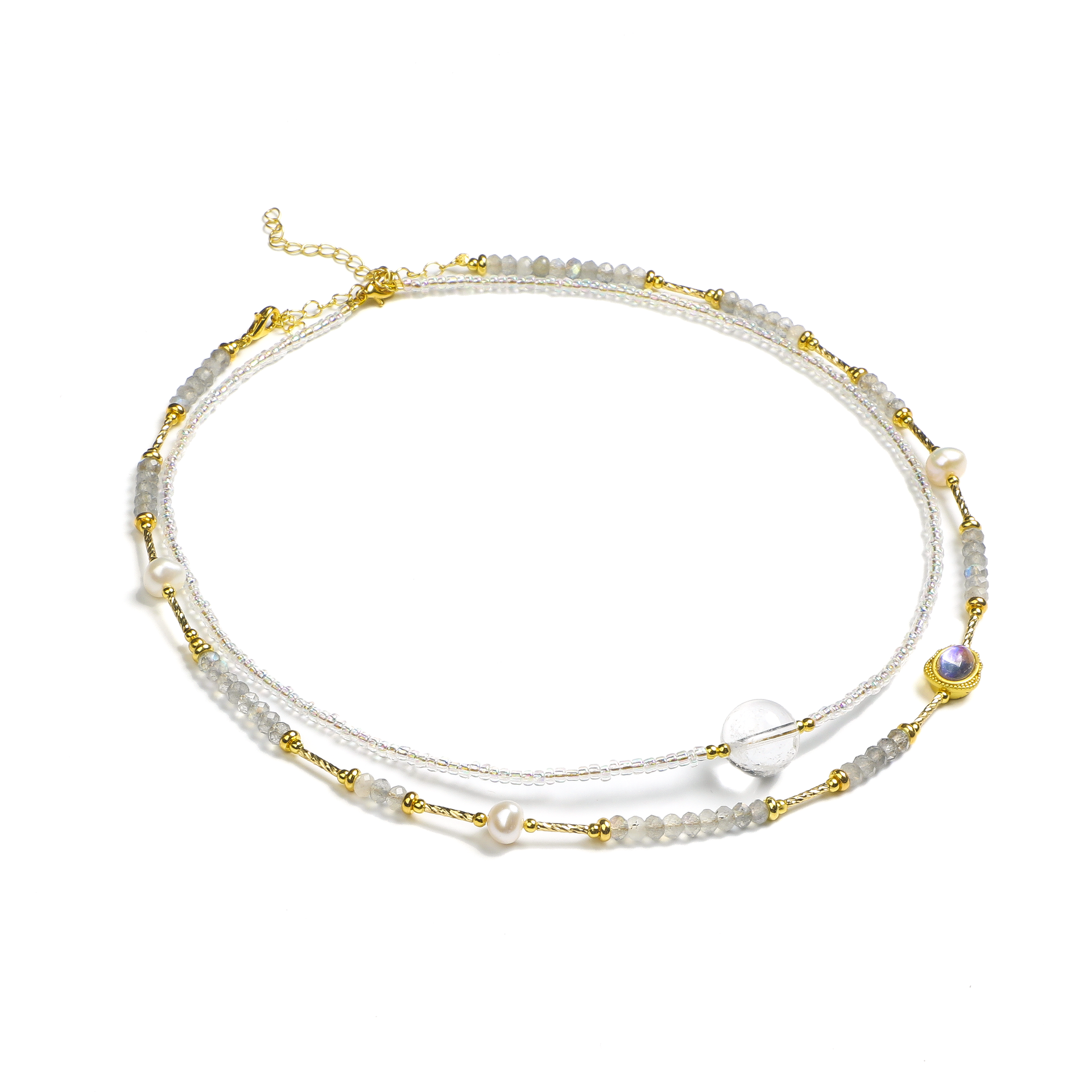 Zen Double-Strand Smoky and Amethyst Crystal Necklace