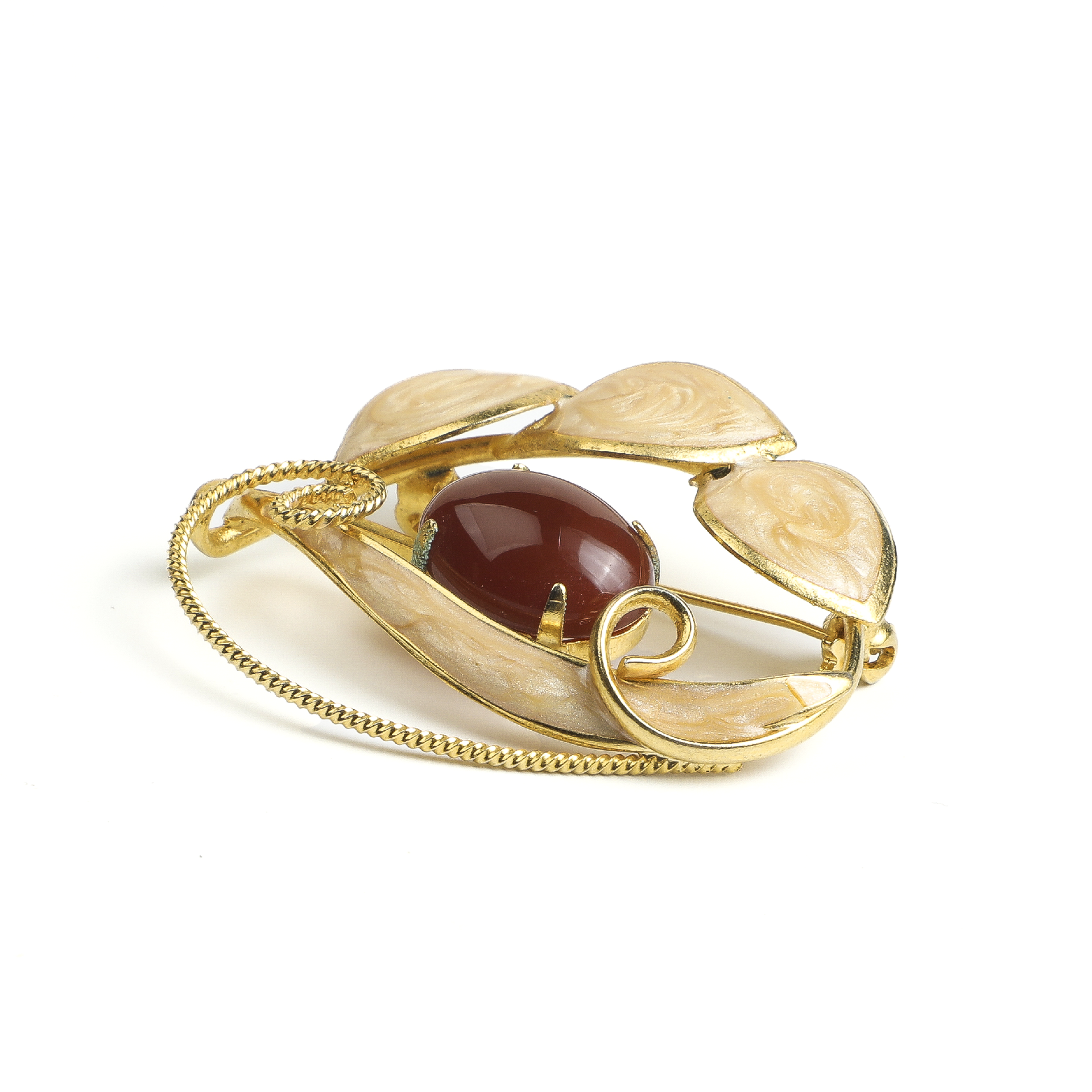 Japanese Heisei Era Agate Leaf Brooch