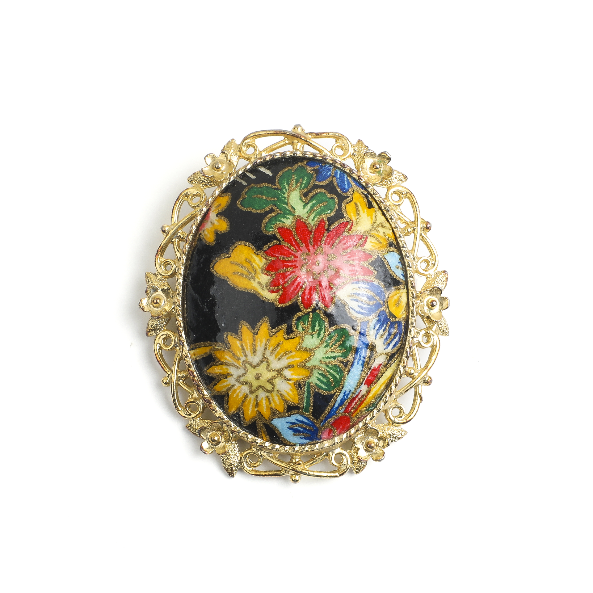 Japanese Showa Era Washi Chrysanthemum Brooch