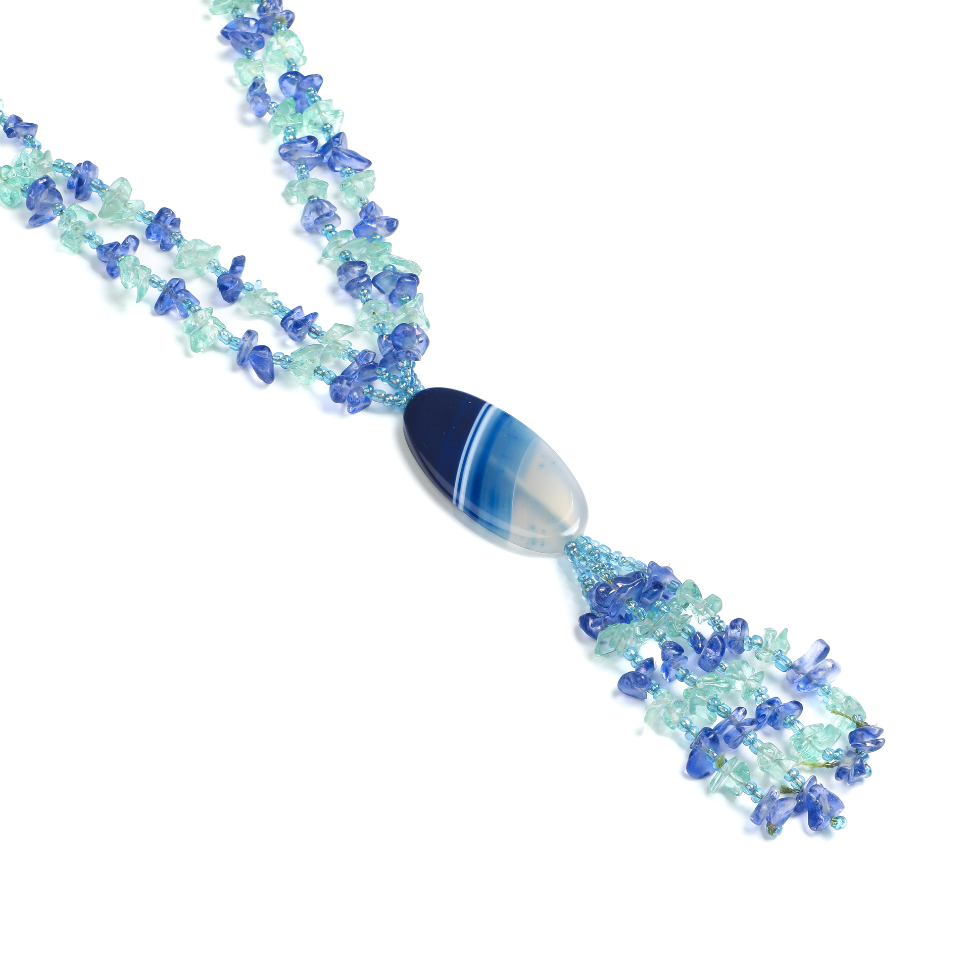 1970s Japanese Blue Fringe Agate Necklace