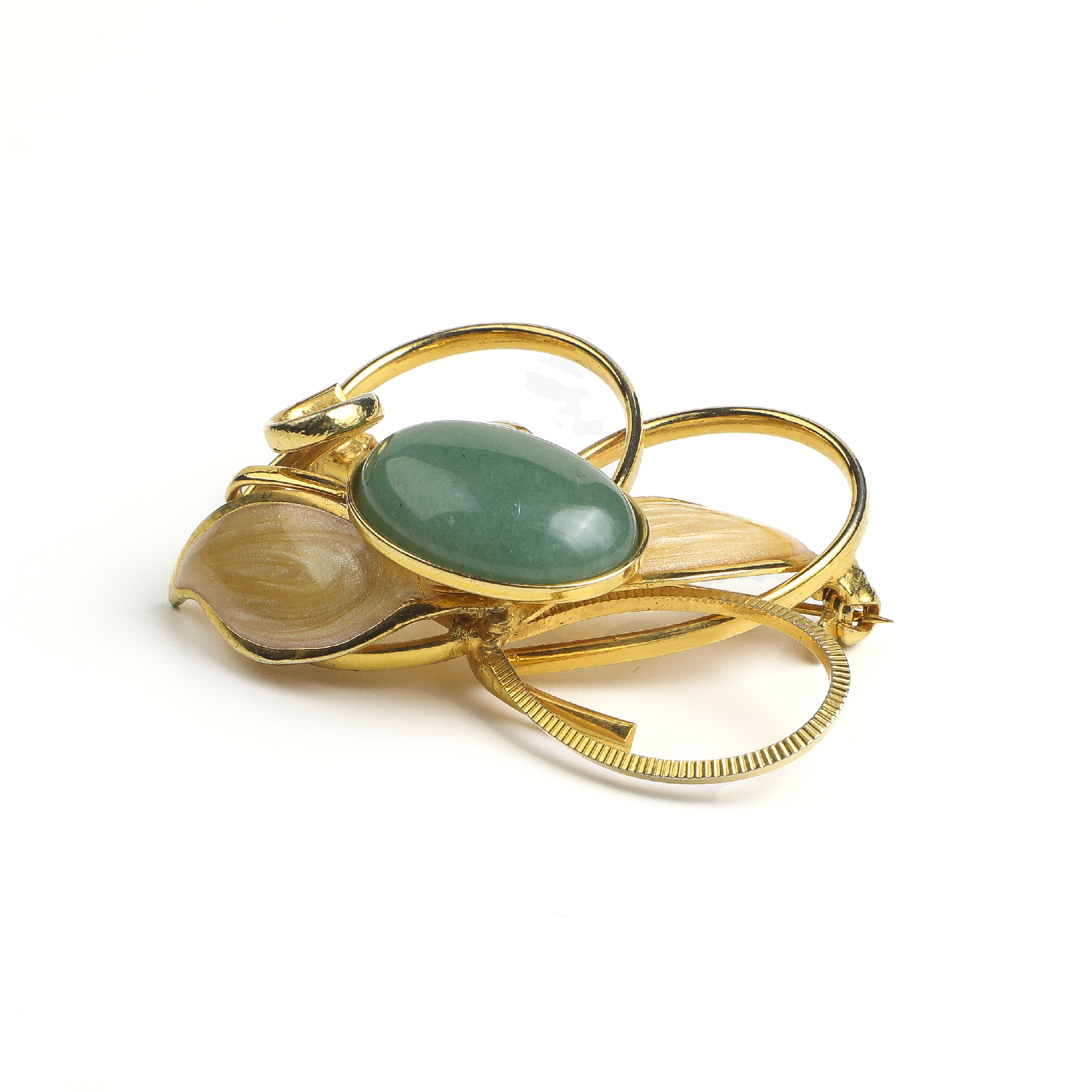 Japanese Showa Era Jade Bud Brooch