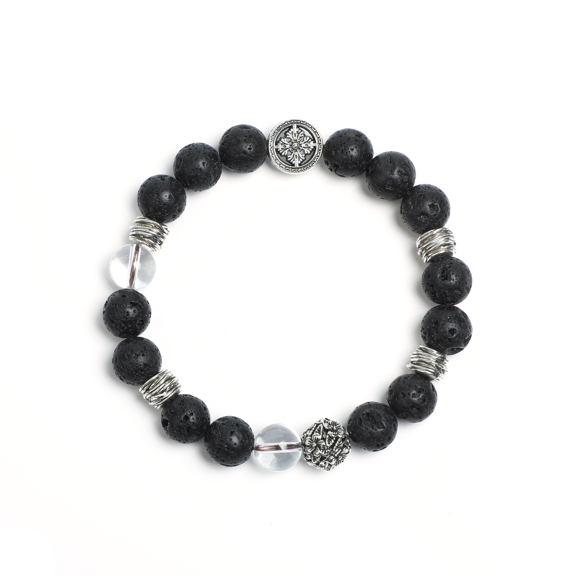 Men's Bracelet with White Crystal and Volcanic Stone