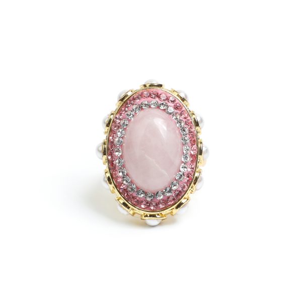 Pink Crystal Elegance · Oval Pink Crystal Pearl Ring AL-RG-050