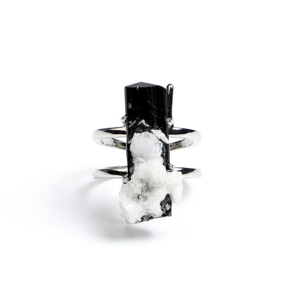 Earth's Testament Collection  Alpine Calcite & Brazilian Tourmaline Ring