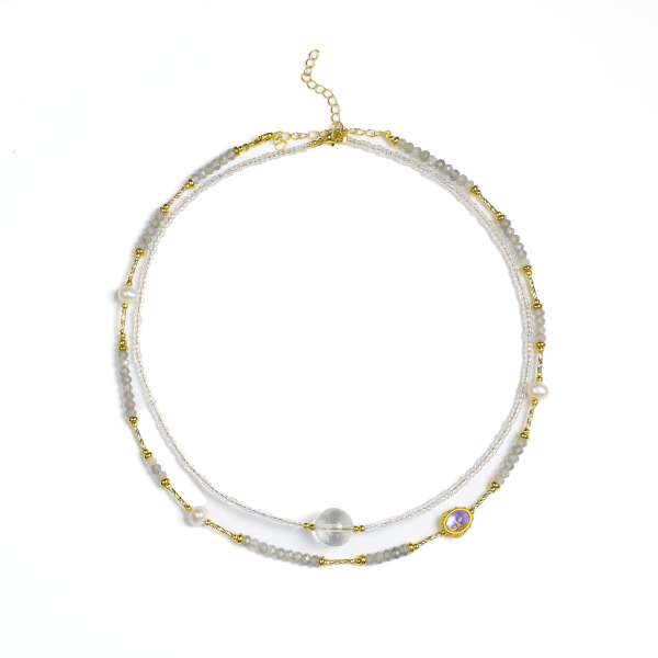 Zen Double-Strand Smoky and Amethyst Crystal Necklace