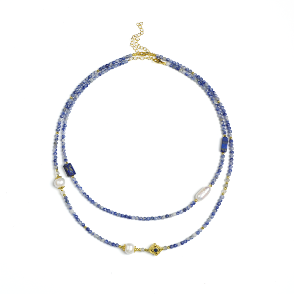 Zen Lapis Lazuli and Gray Agate Necklace
