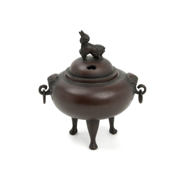 Japanese Showa Era Lion-adorned Copper Incense Burner